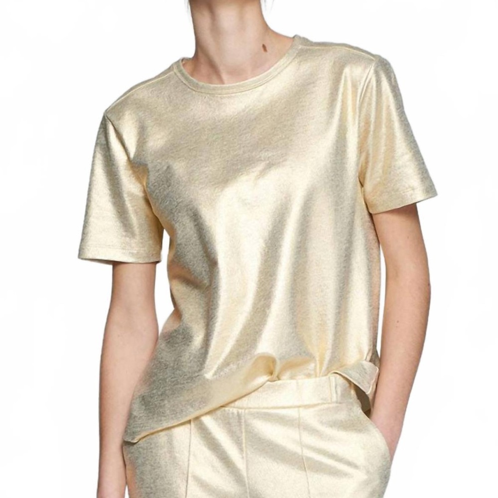 VILAGALLO- metallic gold stretch tee shirt NWT